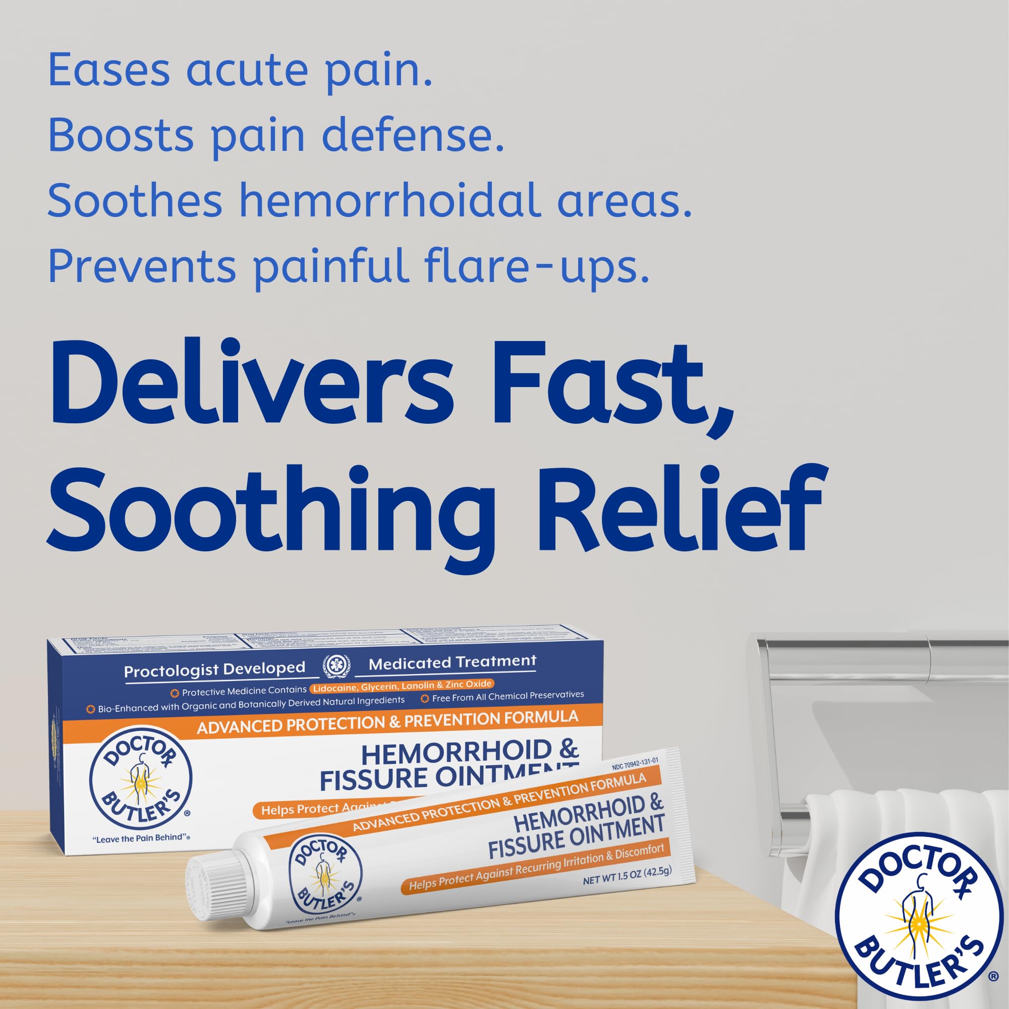 Doctor Butler's ungüento para hemorroides aplicación, aplica fácilmente y alivia rápidamente molestias.