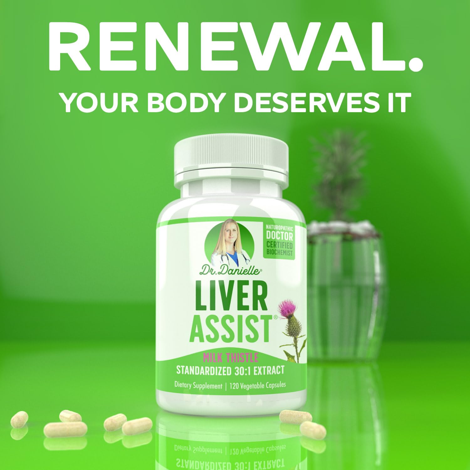 Doctor Danielle Liver Assist: etiqueta orgánica, ingredientes naturales para apoyo hepático.