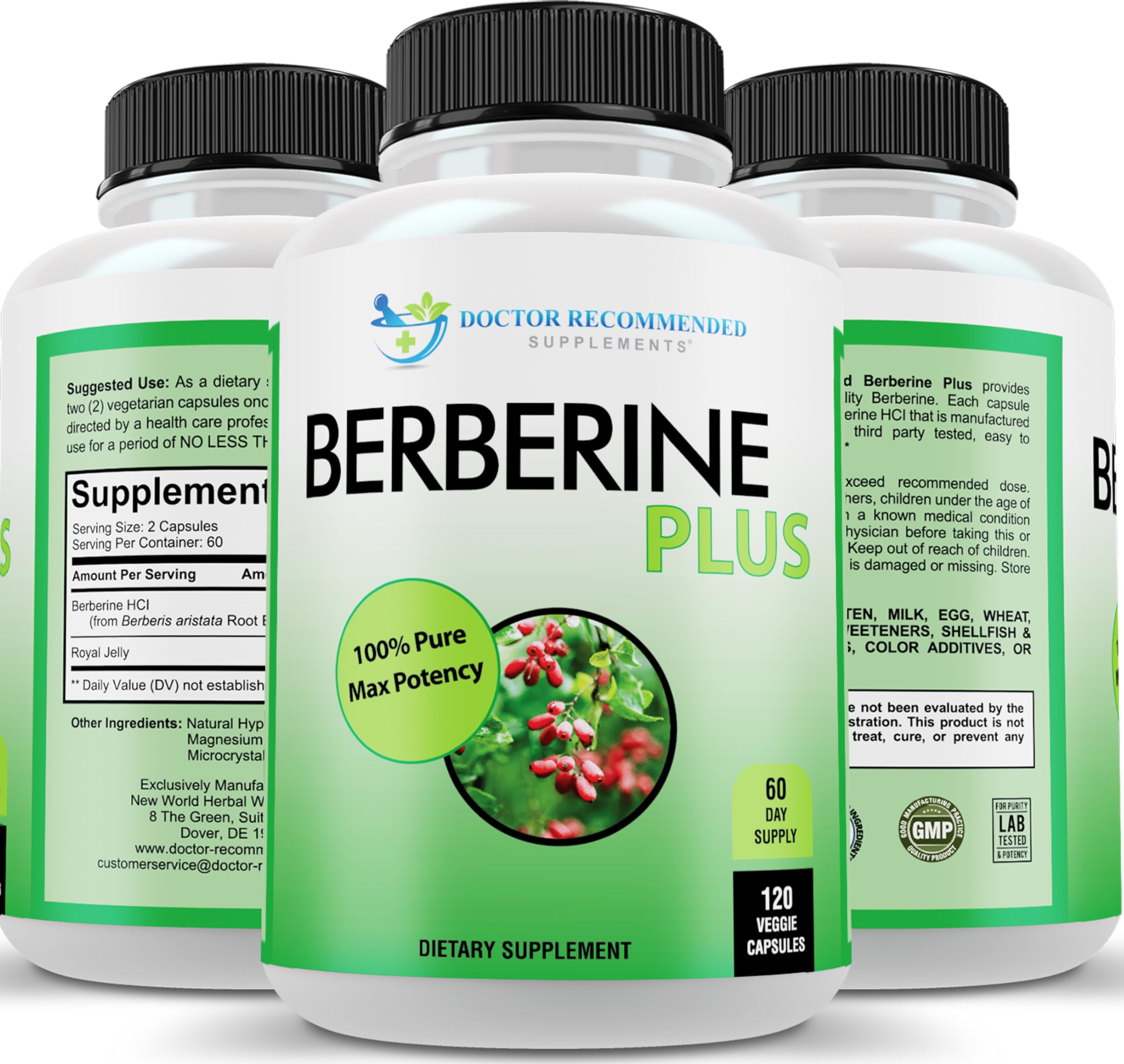 DOCTOR RECOMMENDED SUPPLEMENTS Berberine 1200mg cápsulas vegetales, potencia diaria para el bienestar