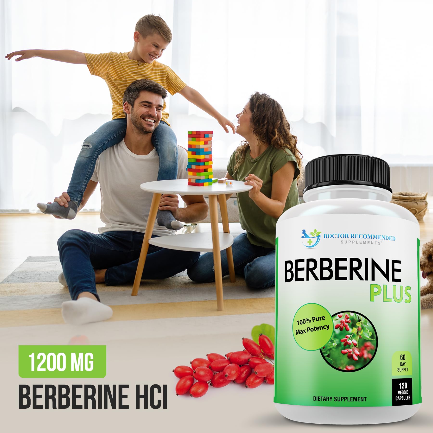 DOCTOR RECOMMENDED SUPPLEMENTS Berberine frasco con etiqueta clara, facilita revisar la información