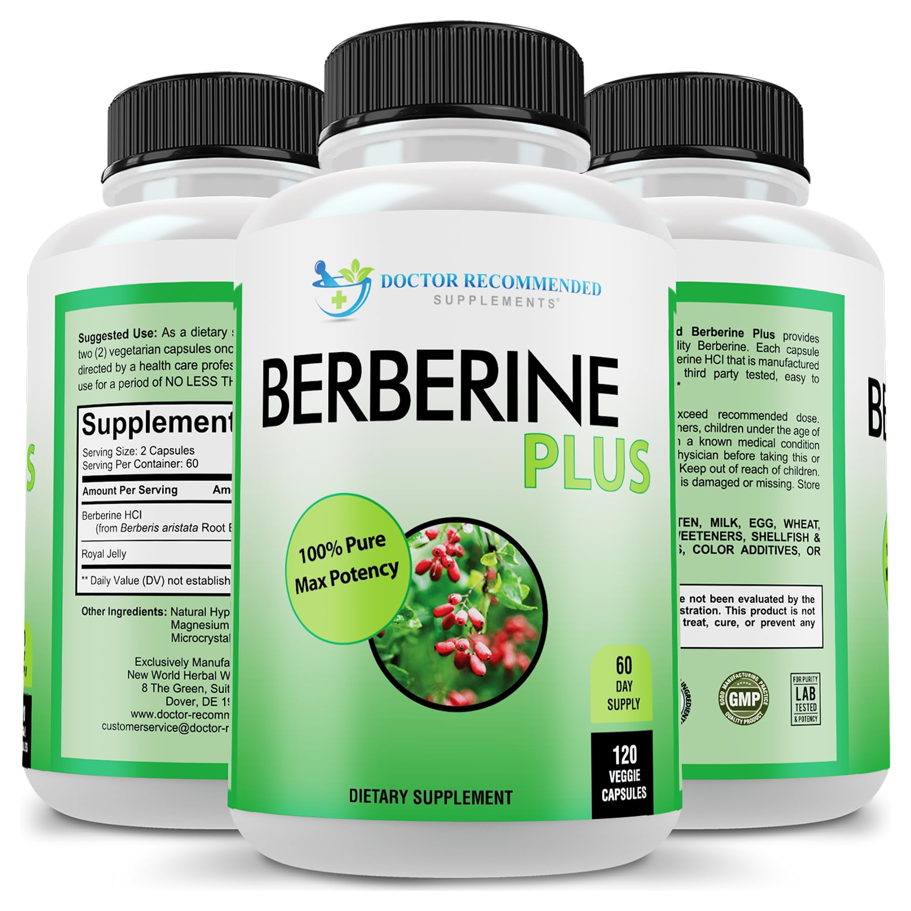 DOCTOR RECOMMENDED SUPPLEMENTS Berberine detalle, envase listo para compra informada