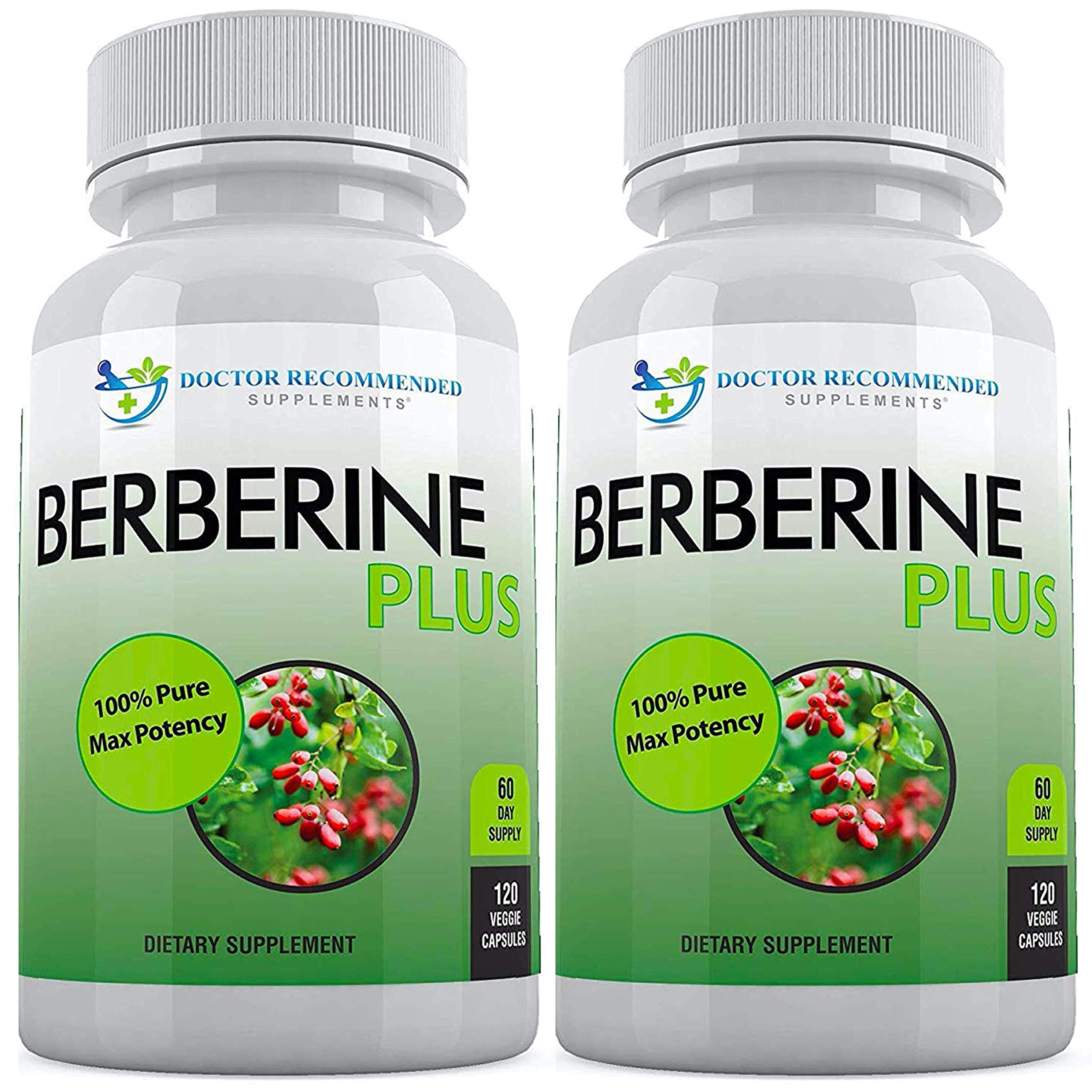 Suplementos Recomendados por Doctores: botella de berberina y cápsulas vegetales para uso diario.