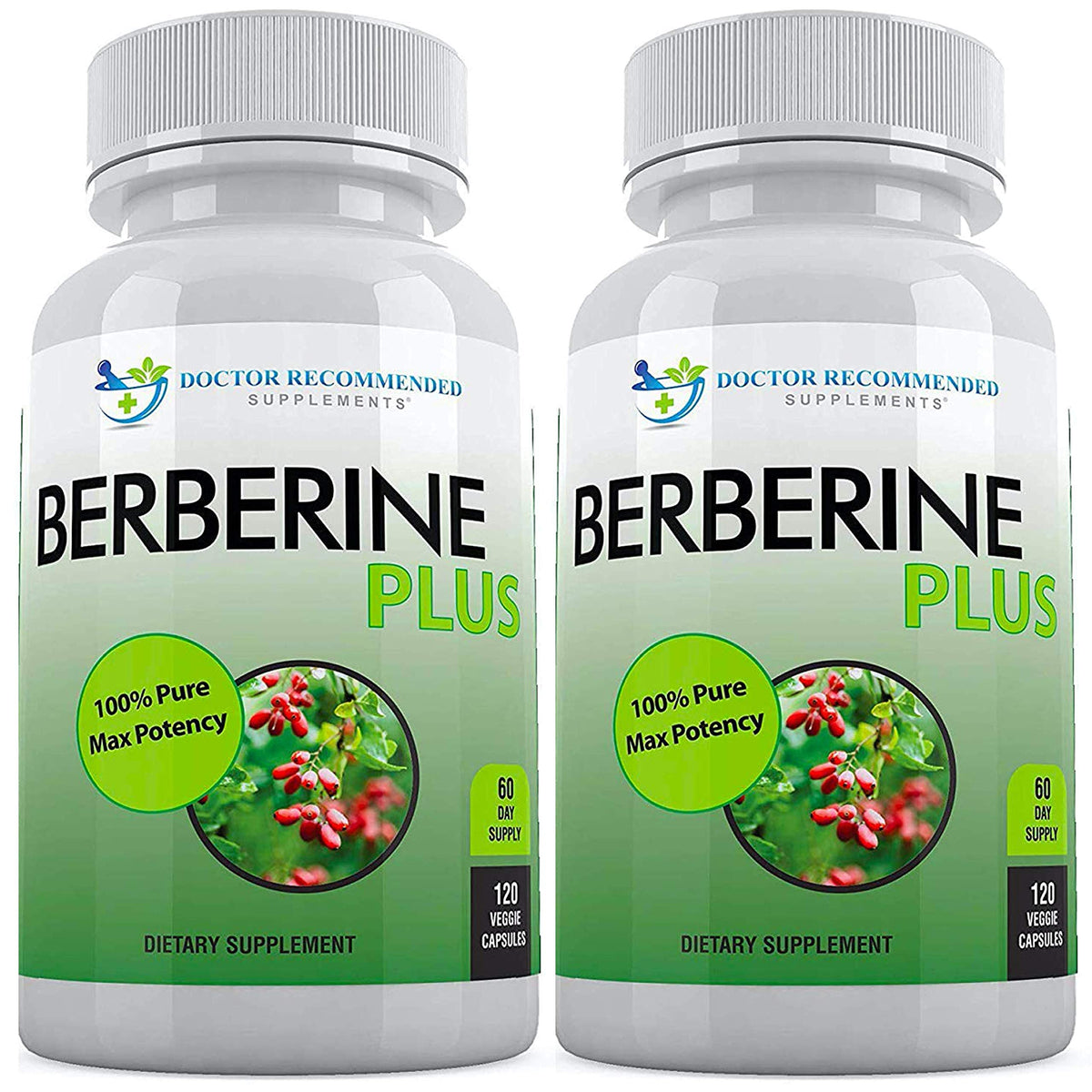 Suplementos Recomendados por Doctores: botella de berberina y cápsulas vegetales para uso diario.