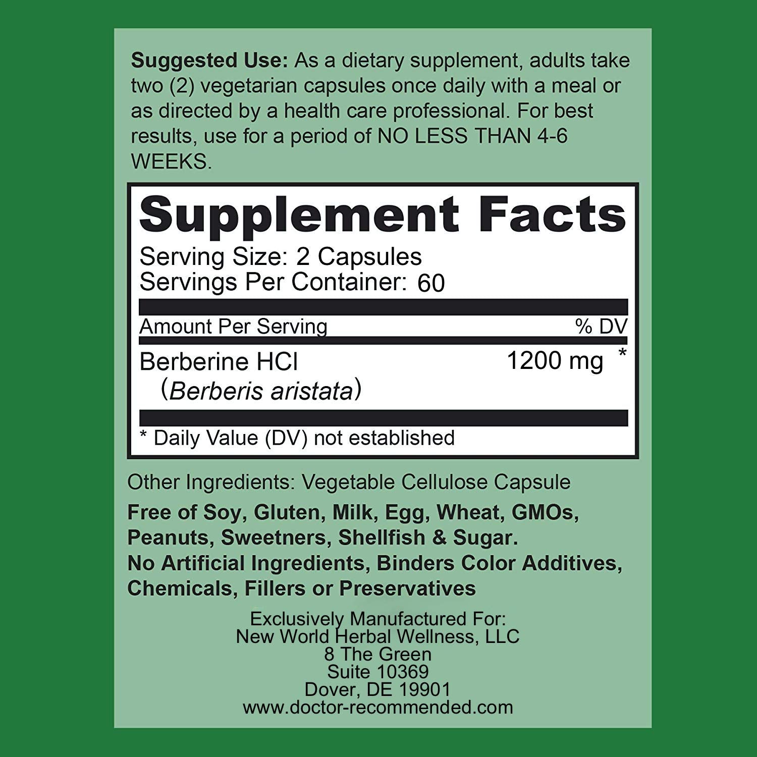 Suplementos Recomendados por Doctores: cápsulas vegetales de berberina para apoyo diario.