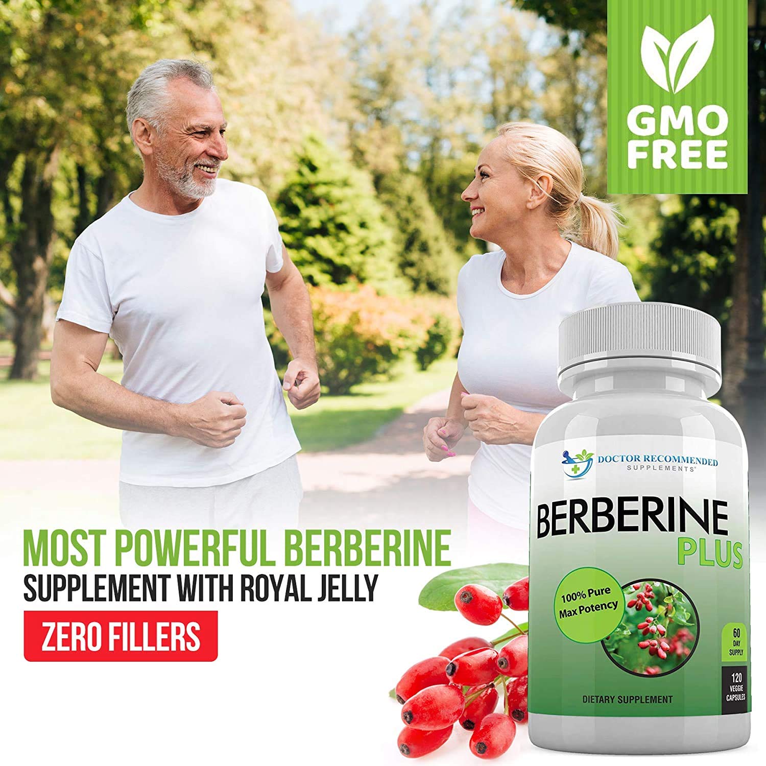 Suplementos Recomendados por Doctores: presentación con cápsulas de berberina y jalea real.