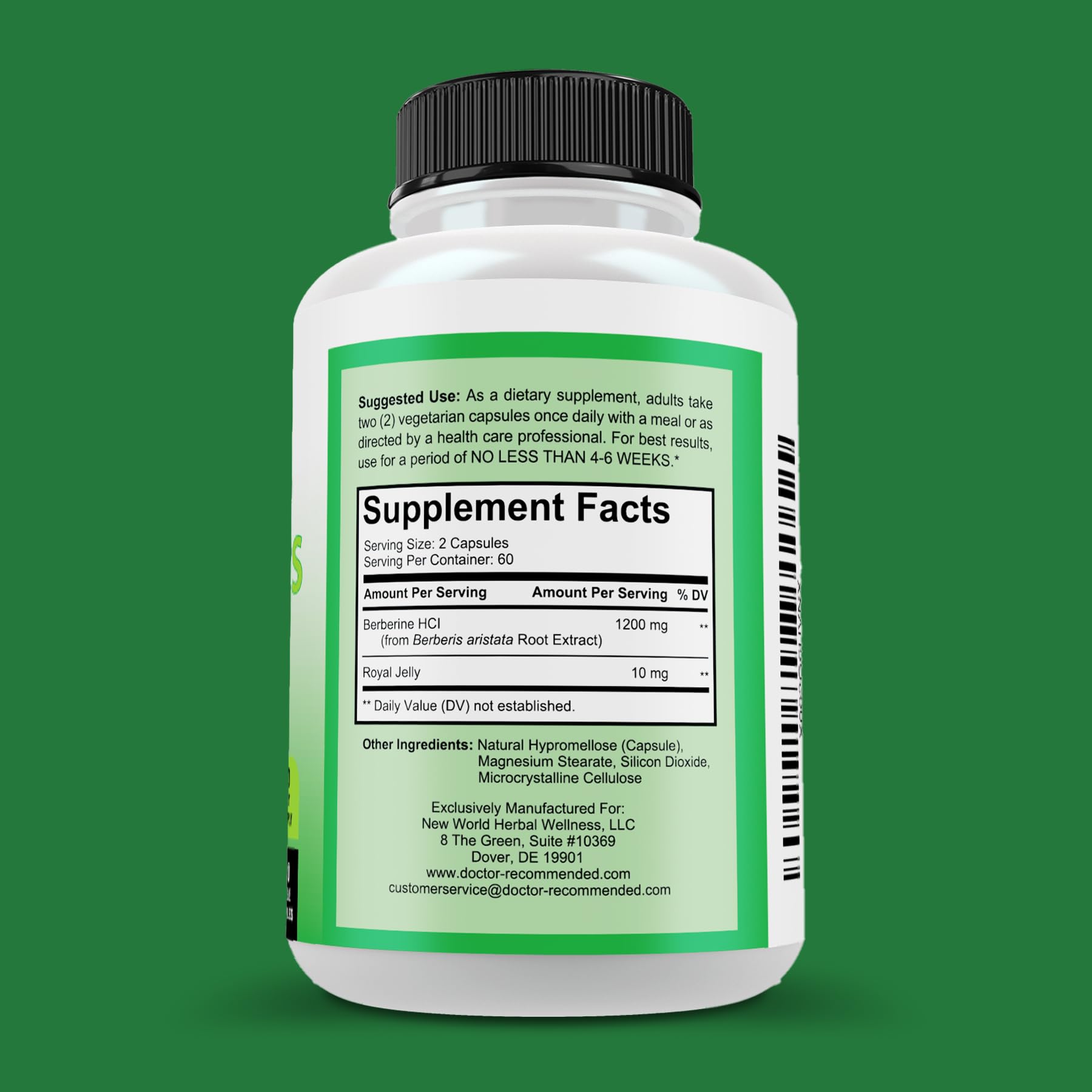 DOCTOR RECOMMENDED SUPPLEMENTS Berberine 1200mg con jalea real, pensado para apoyar la vitalidad diaria