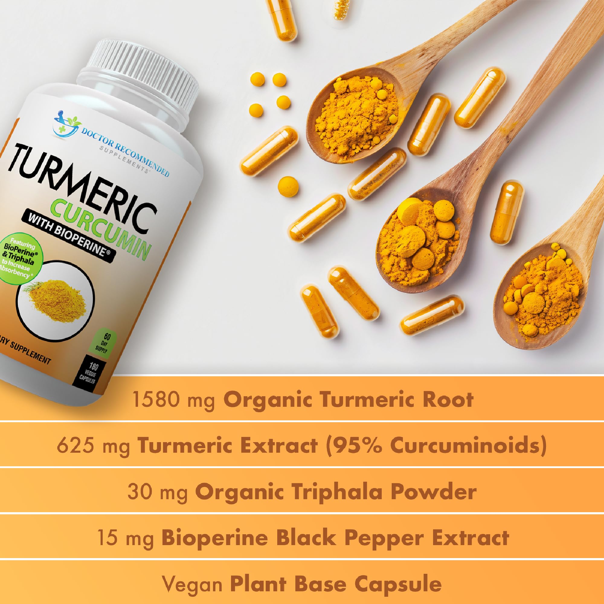 DOCTOR RECOMMENDED SUPPLEMENTS Curcuminoides estandarizados al 95% para mayor potencia.