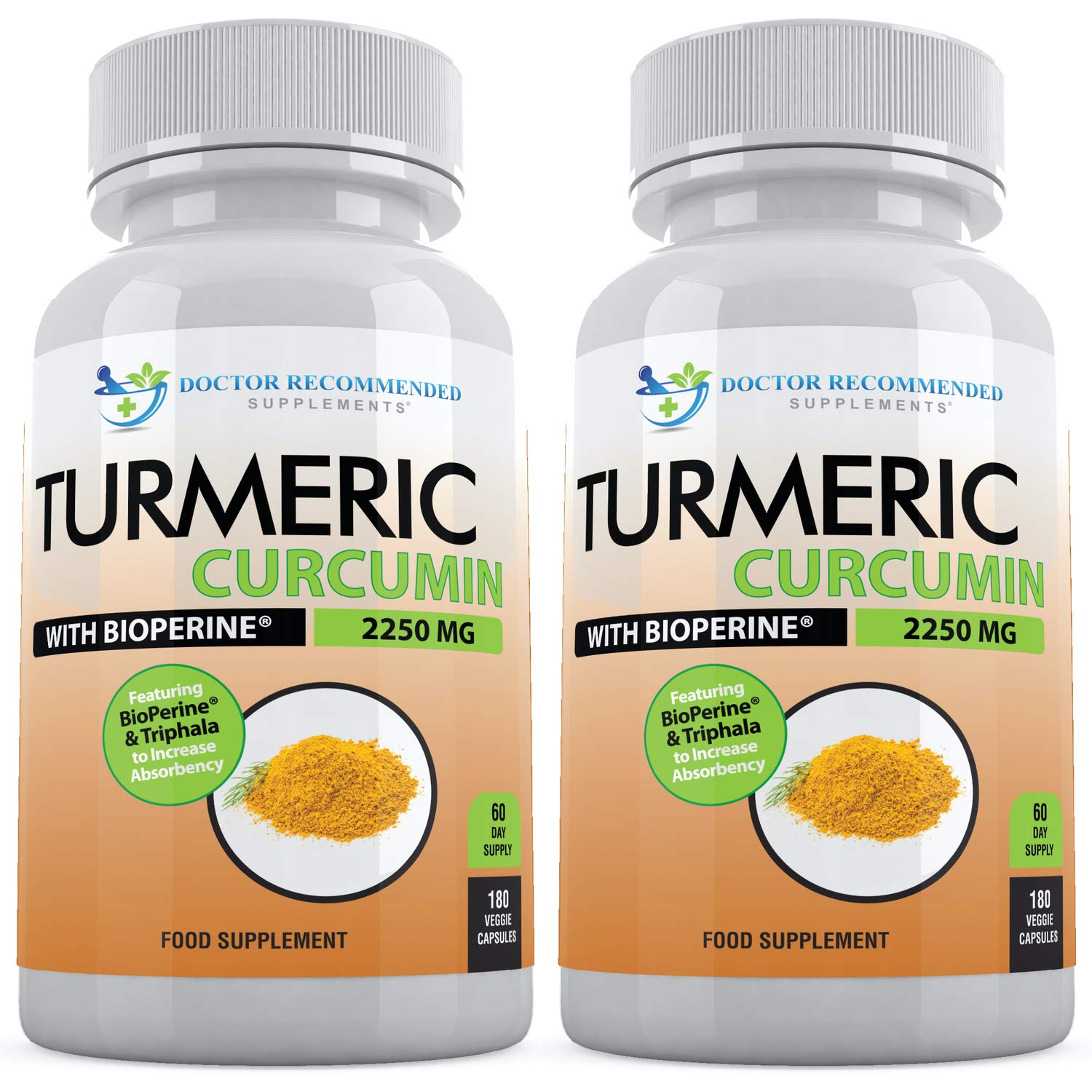 DOCTOR RECOMMENDED SUPPLEMENTS Turmeric Curcumin cápsulas frente, posible apoyo diario para bienestar.