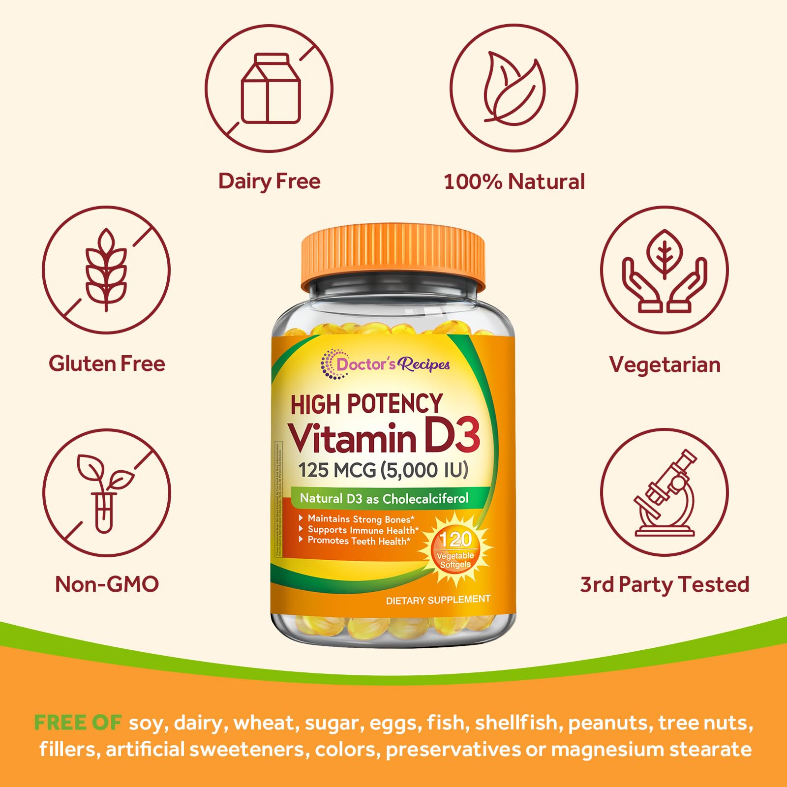 Doctor's Recipes Vitamina D3, softgel, toma diaria simple y rápida.
