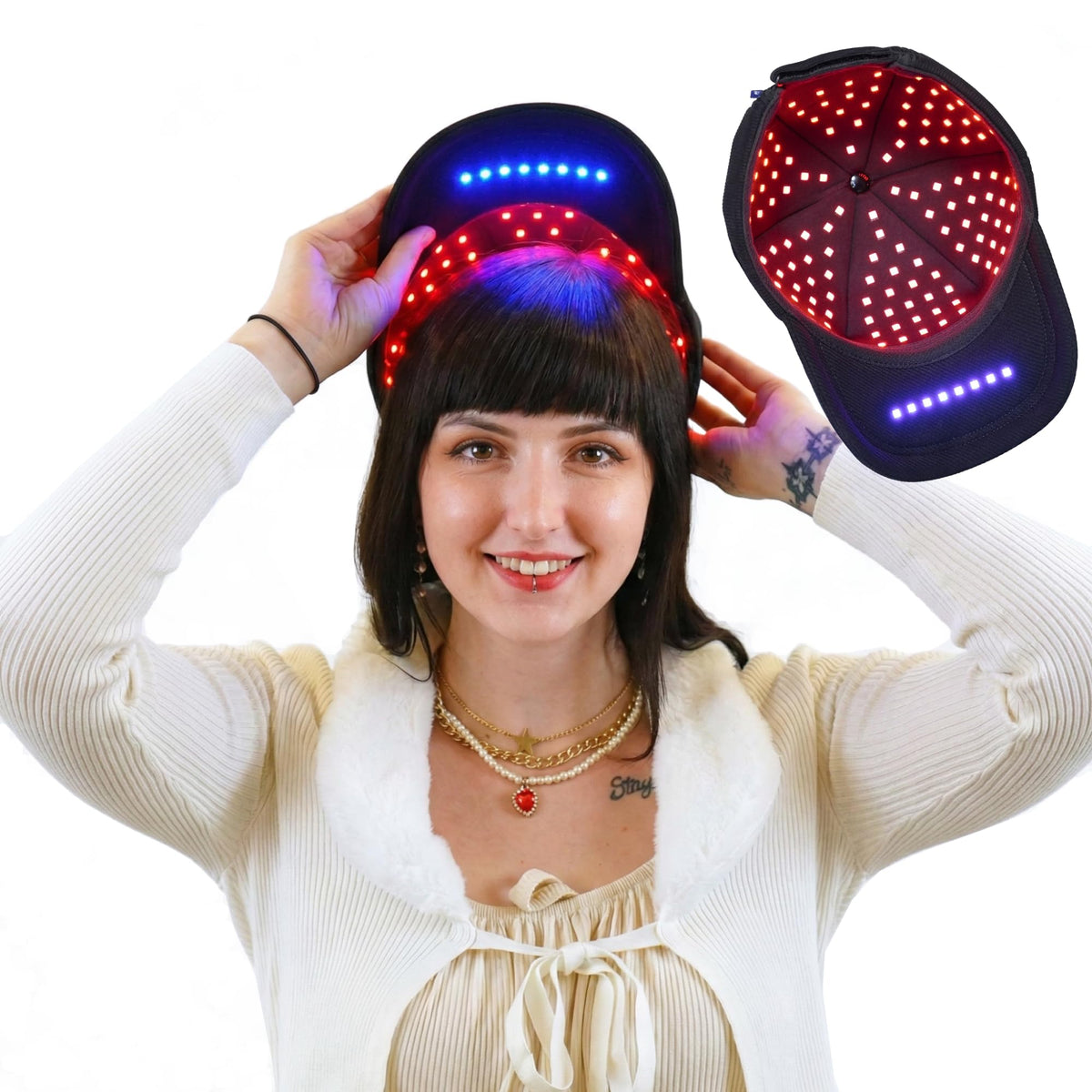 Cap DualGlow Doctor Trigger con luz roja para cuidado del cuero cabelludo y bienestar.
