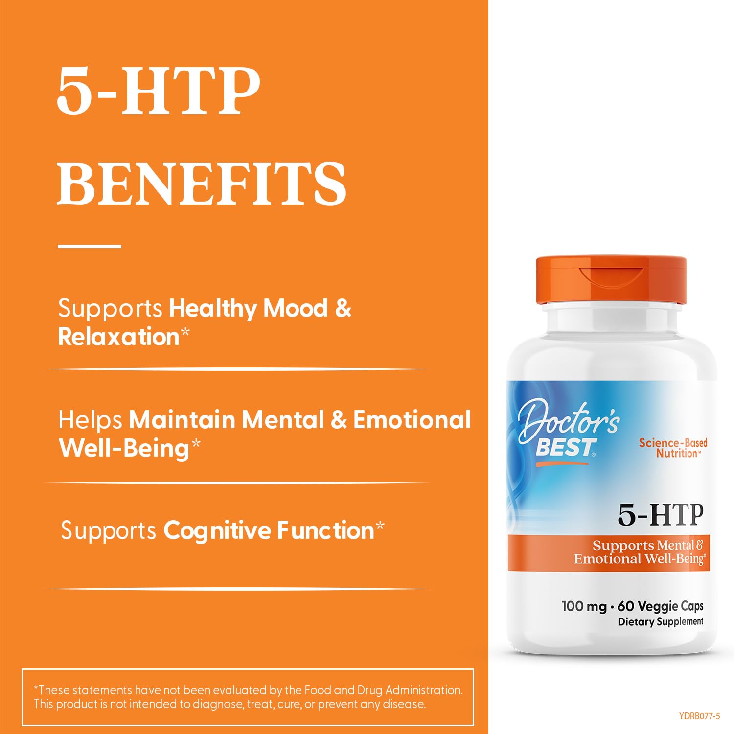 Capsulas vegetales de Doctor's Best 5-HTP para apoyo emocional diario.