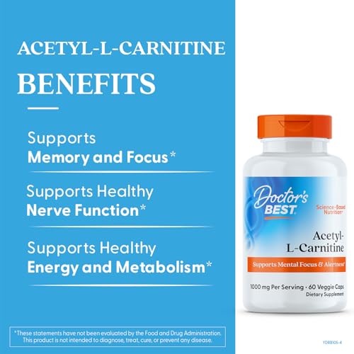 Cápsulas de acetil-L-carnitina de Doctor's Best para energía cerebral suave