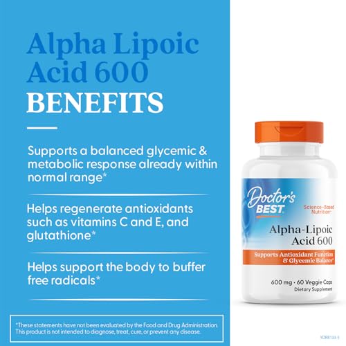 Cápsulas veganas de ácido alfa-lipoico de Doctor's Best para uso diario.