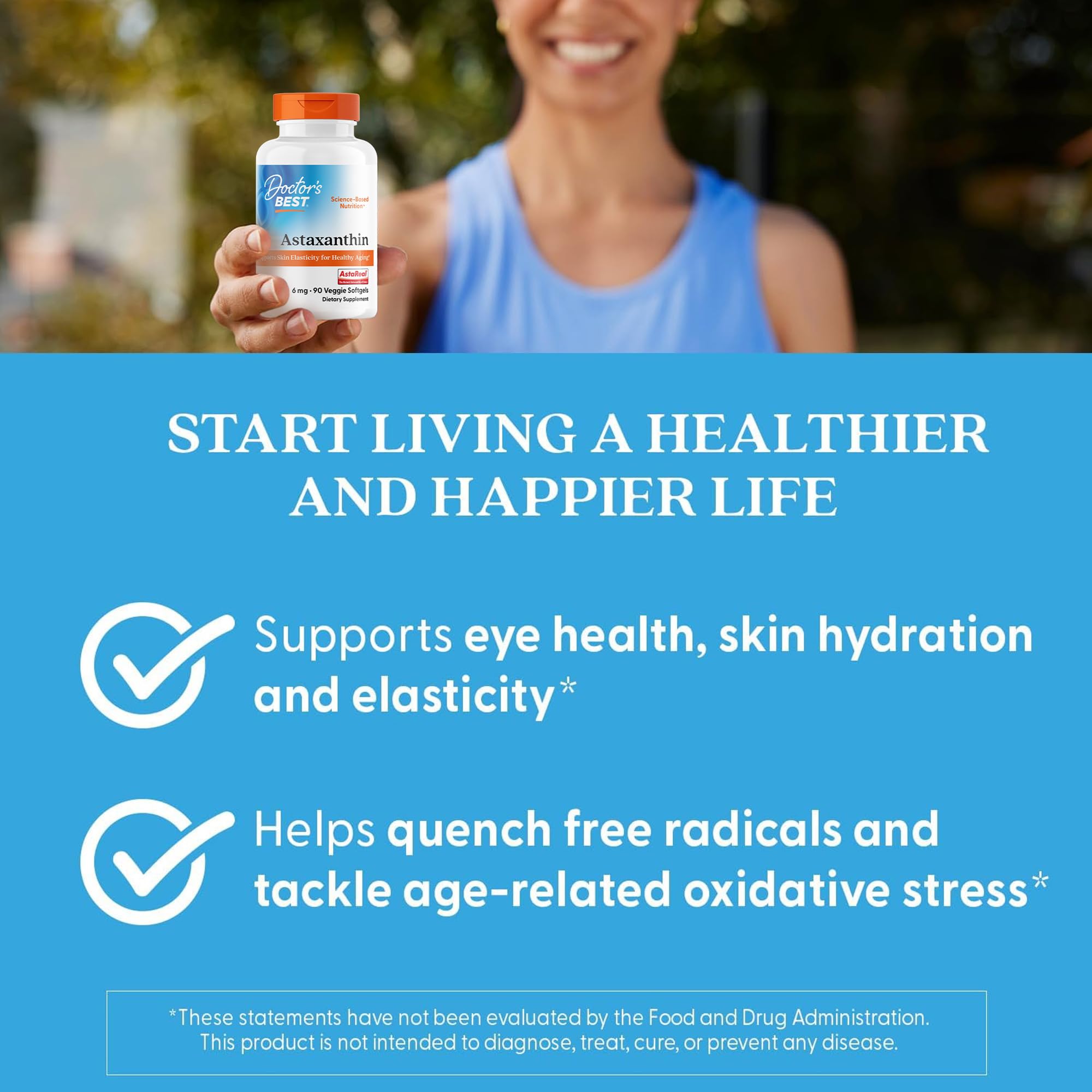 Doctor's BEST Astaxanthin: dosis diaria en cápsulas vegetales para plan de uso.
