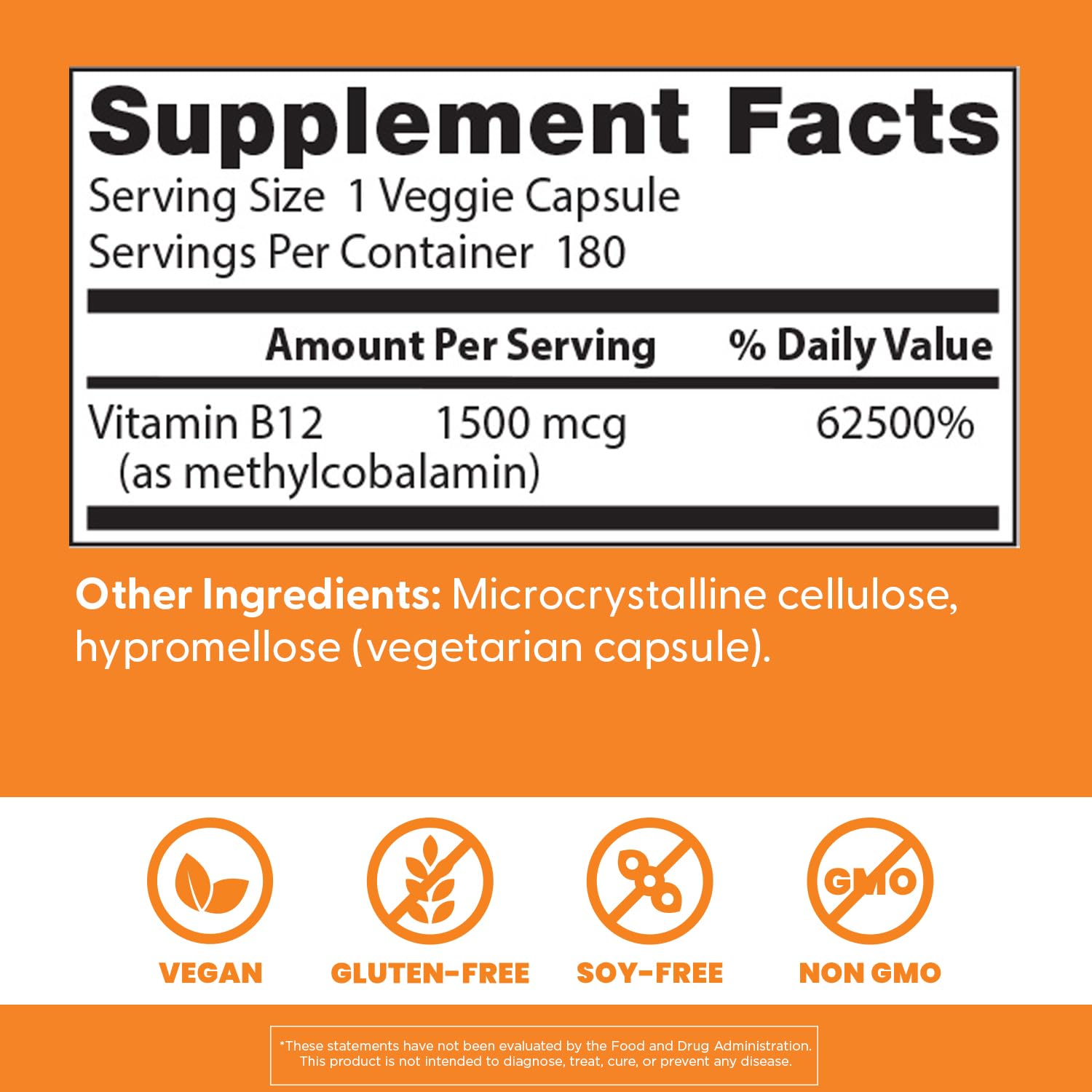 Doctor's Best B12 methylcobalamin, dosis de 1500 mcg por cápsula