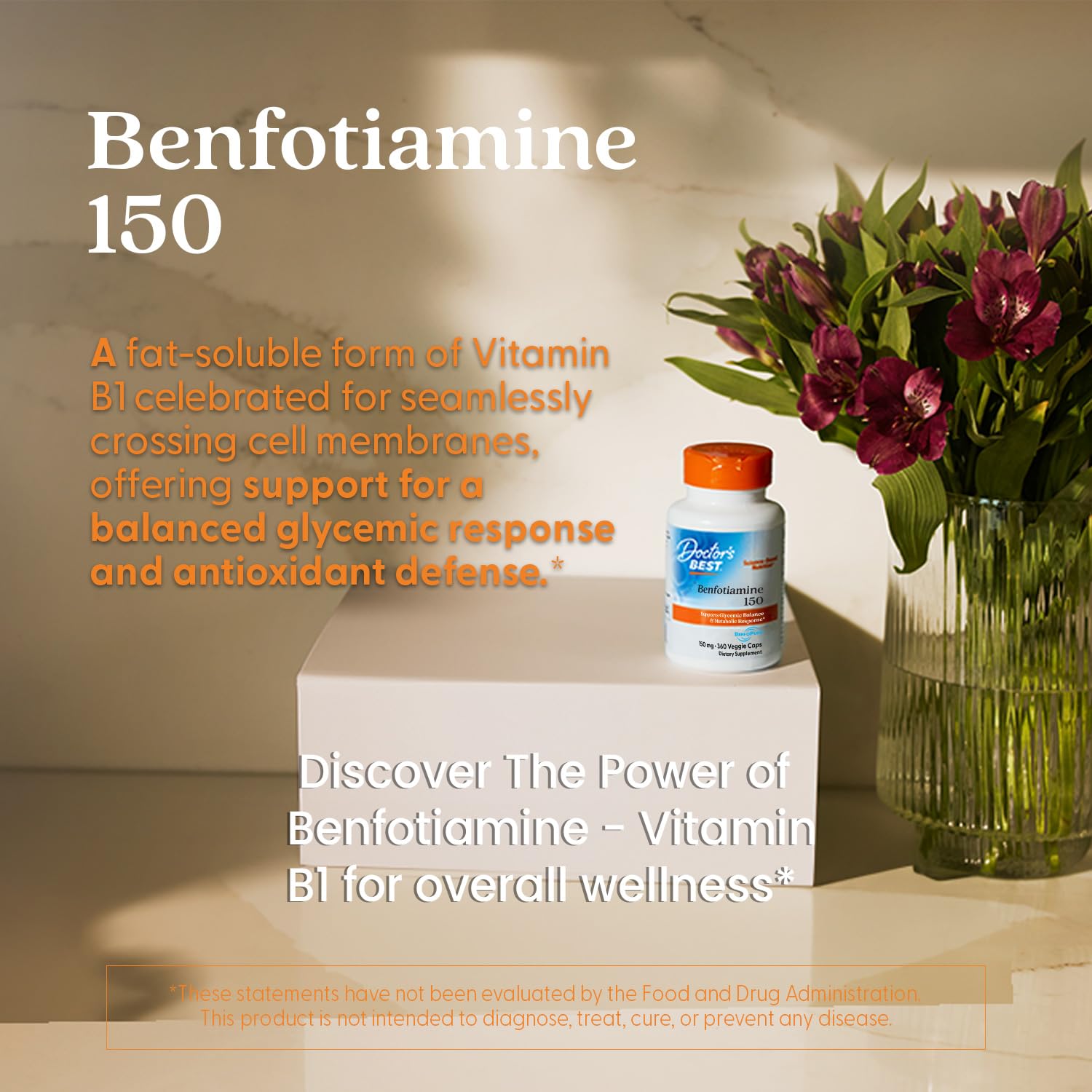 Detalle de cápsulas Doctor's Best Benfotiamine 150 para una ingesta fácil.