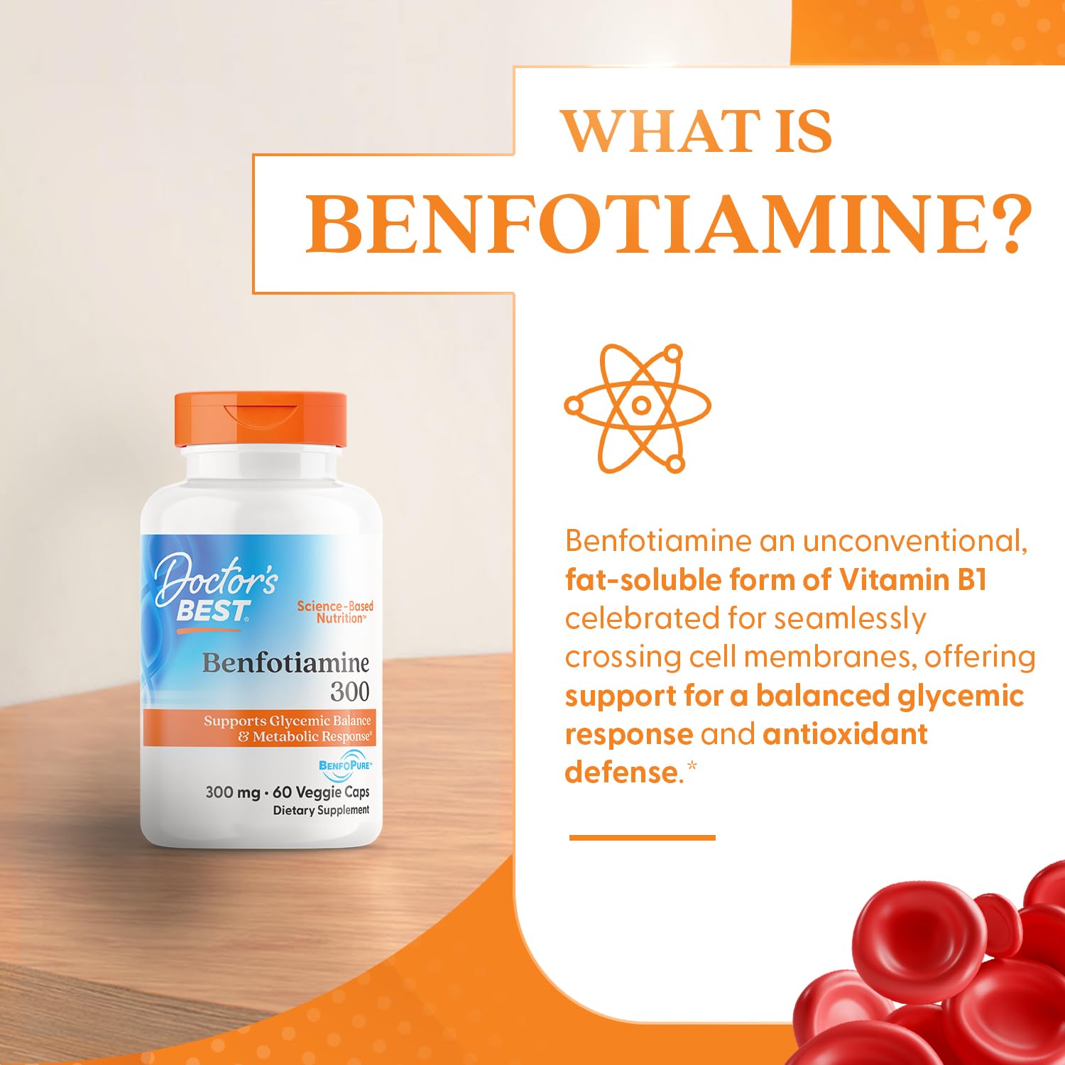 Uso diario de Doctor’s Best Benfotiamine 300, cápsulas veganas para consumo regular