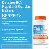 Doctor's Best Betaine HCl Pepsina Gentiana: etiqueta clara con ingredientes clave