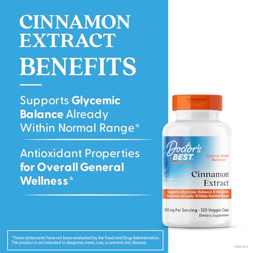 Doctor's BEST canela CinSulin en cápsulas; posible apoyo al metabolismo de la glucosa.
