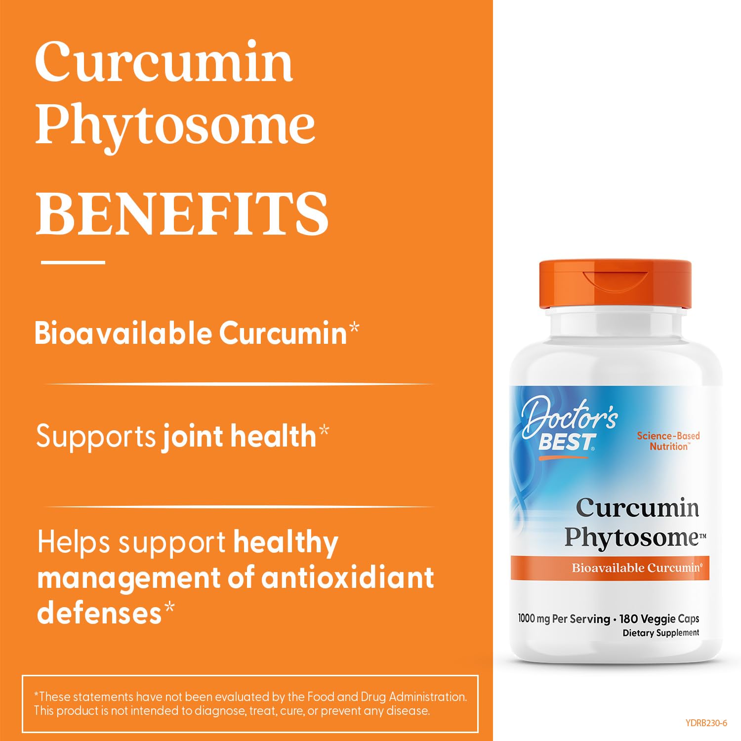 Cápsulas de Doctor's Best Curcumina Phytosome con alta biodisponibilidad para uso diario.