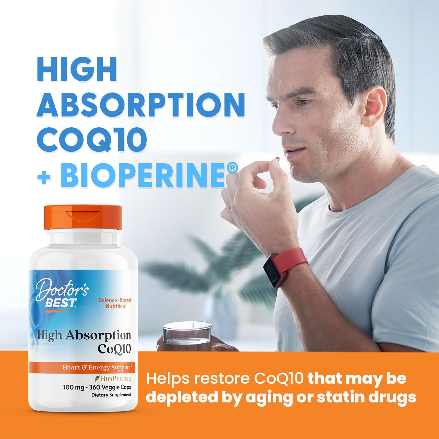 Envase de 360 capsulas Doctor's Best CoQ10 para conveniencia.