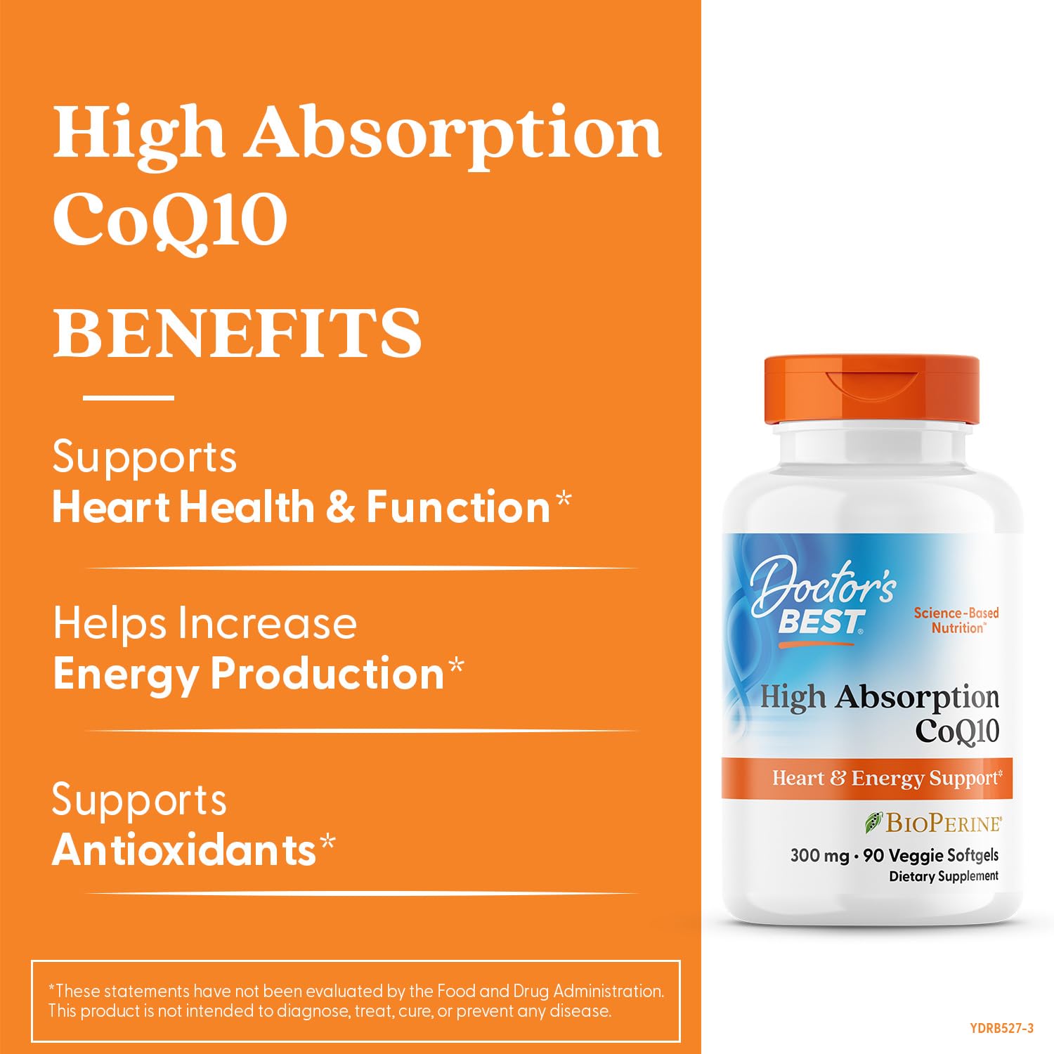 CoQ10 con BioPerine de Doctor's Best, cápsulas blandas para mejor absorción.