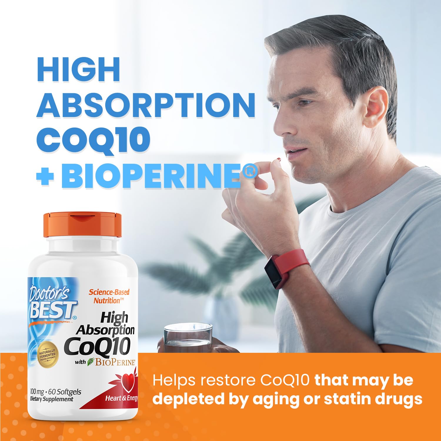Doctor's Best CoQ10 con BioPerine, botella 60 cápsulas para soporte diario de energía.
