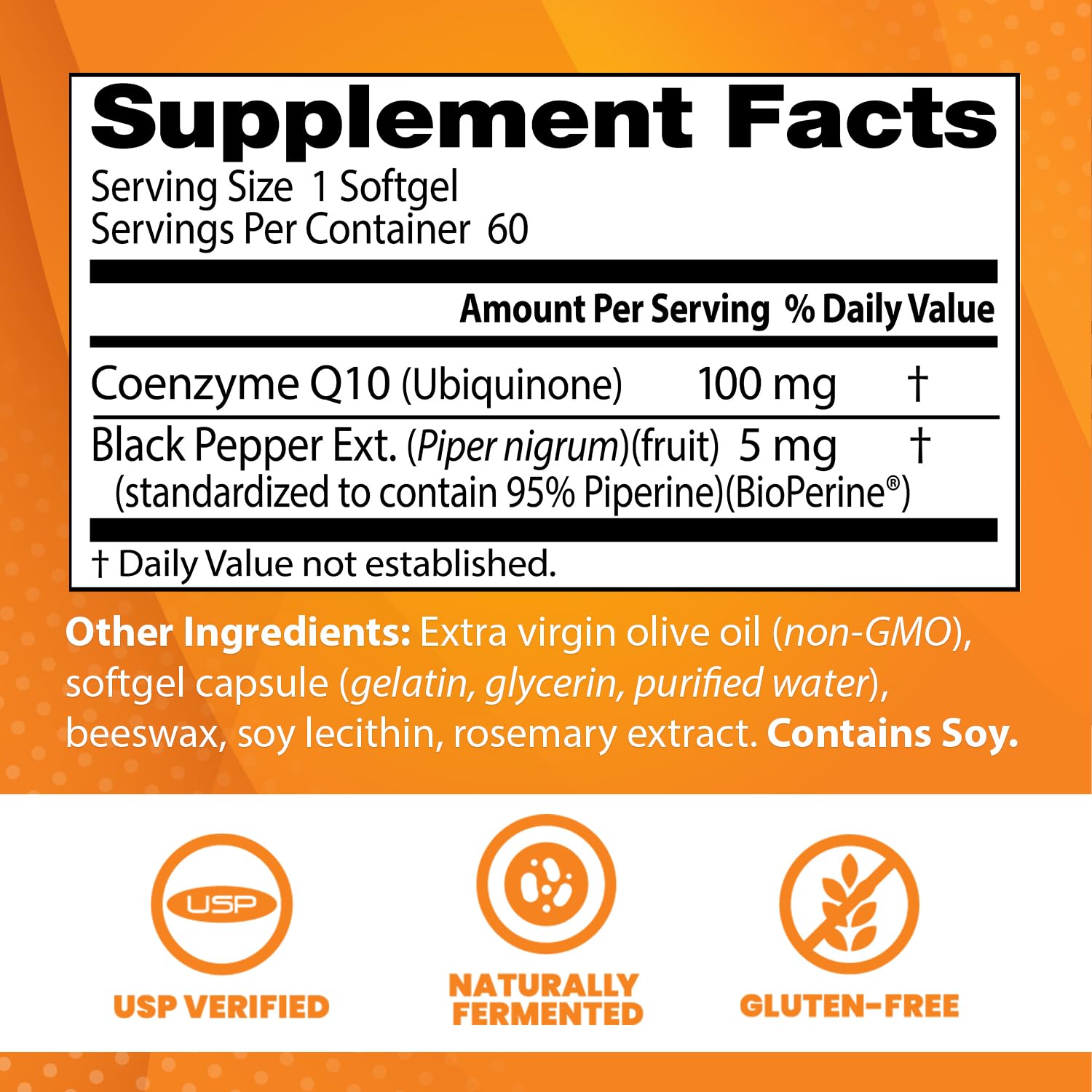 Doctor's Best CoQ10 con BioPerine, etiqueta primer-plano para ver ingredientes clave.