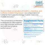 Doctor's Best CoQ10 L-Carnitina Magnesio mano sostenedora sugiere fácil toma diaria.