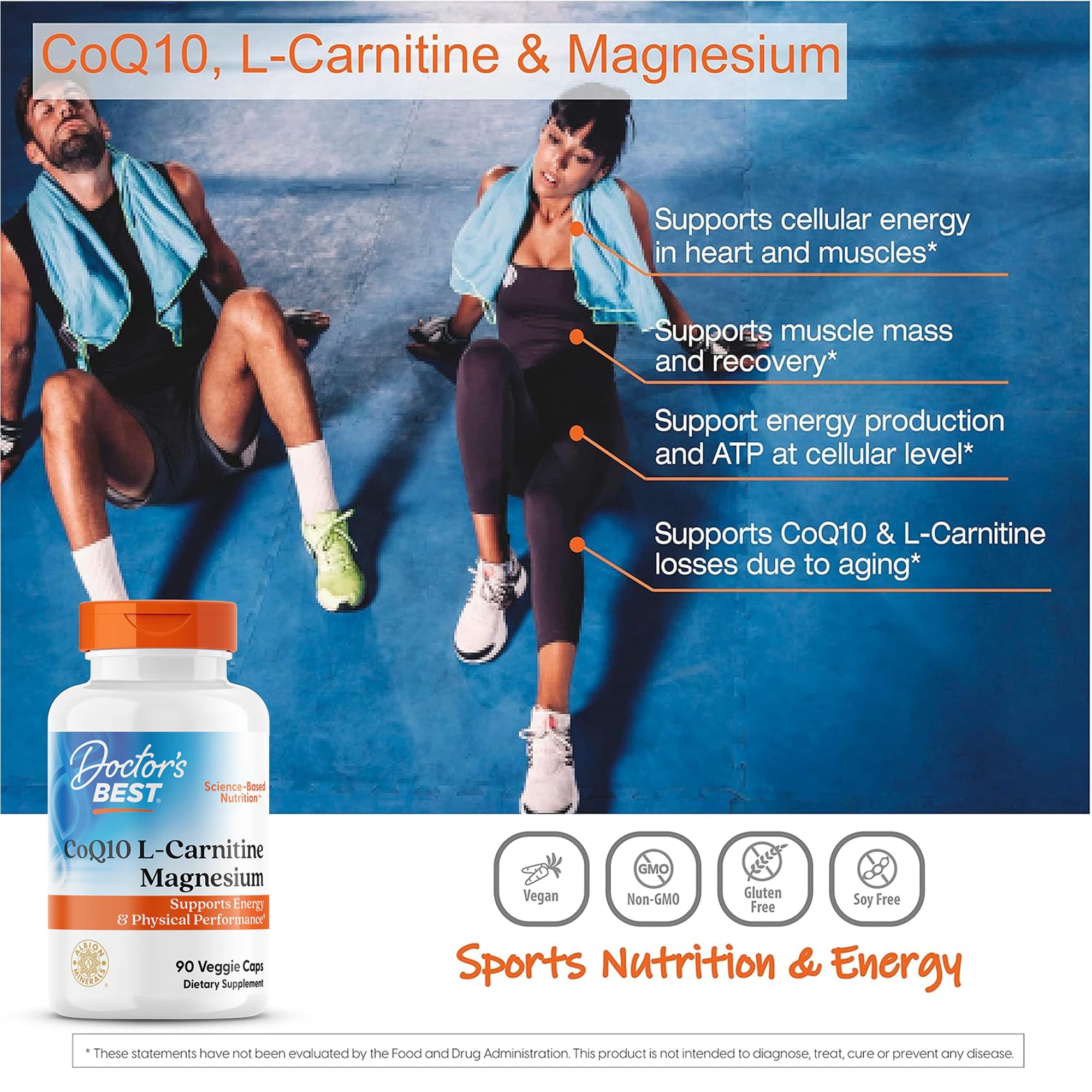 Doctor's Best CoQ10 L-Carnitina Magnesio dosis sugerida en etiqueta.