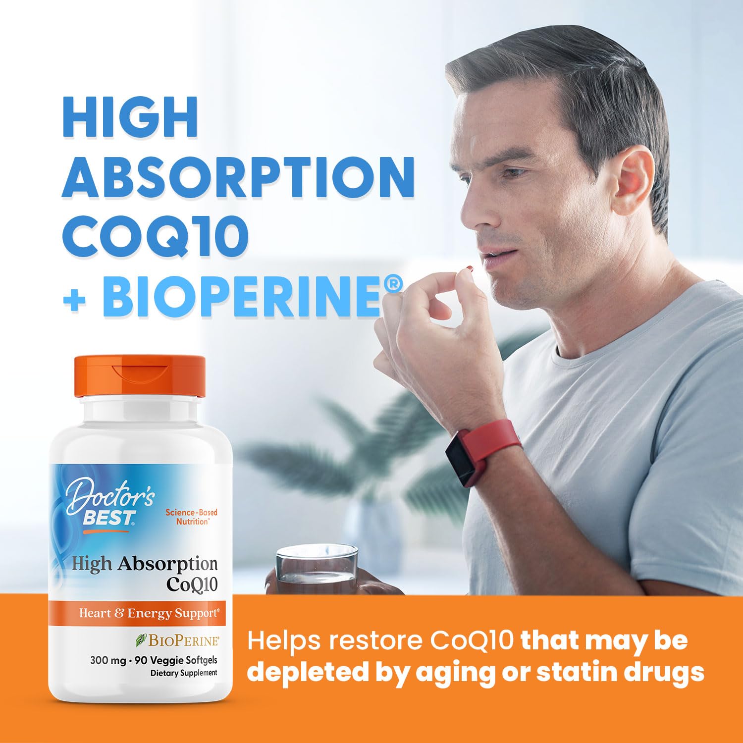 Uso diario en casa con Doctor's Best CoQ10, apoyo antioxidante.