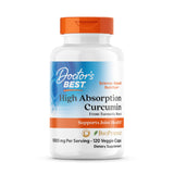 Doctor's Best Curcumina en cápsulas, botella visible, enfoque en absorción