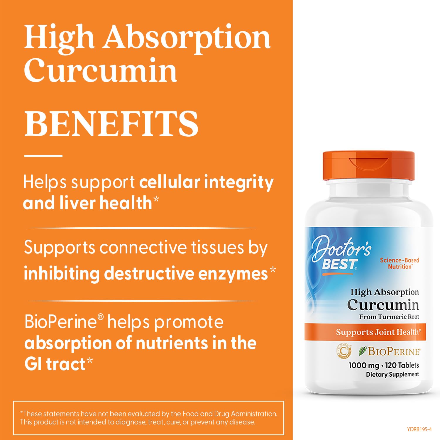 Doctor's Best Curcumin C3 Complex con BioPerine para mejor absorción y biodisponibilidad.