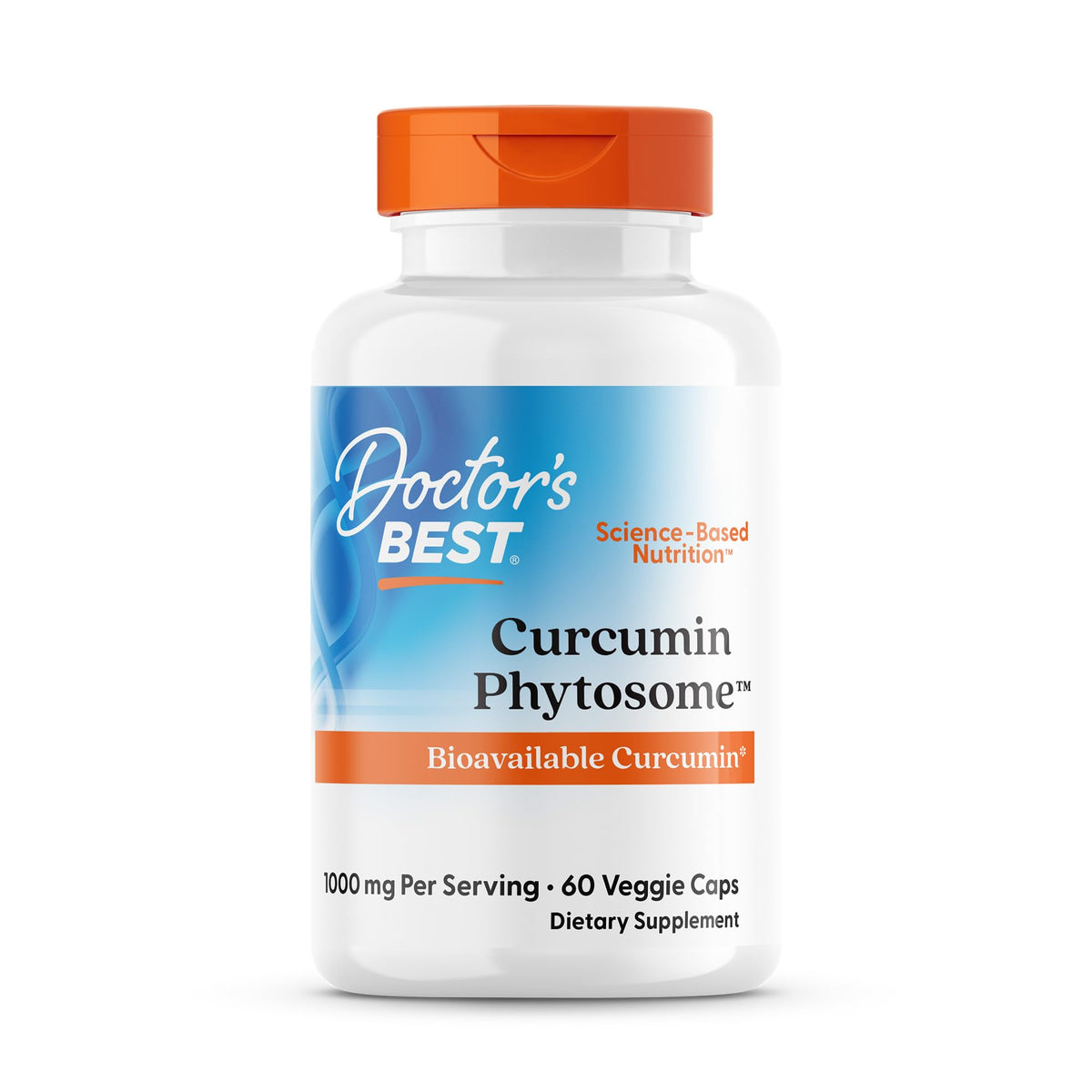 Doctor's Best Curcumin Phytosome, botella, apoyo antioxidante y absorción mejorada.