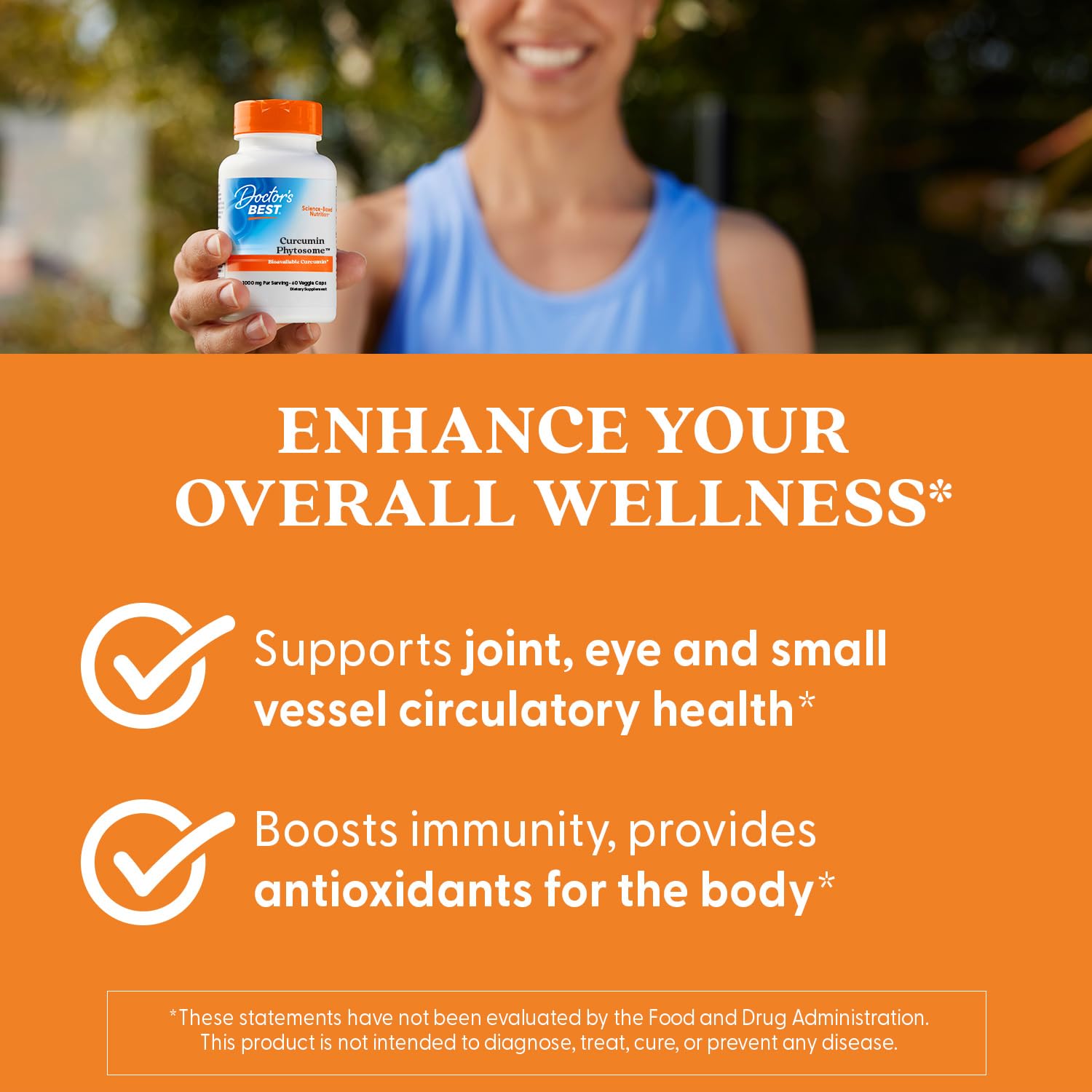 Doctor's Best Curcumin Phytosome, cierre seguro del envase para uso continuo.