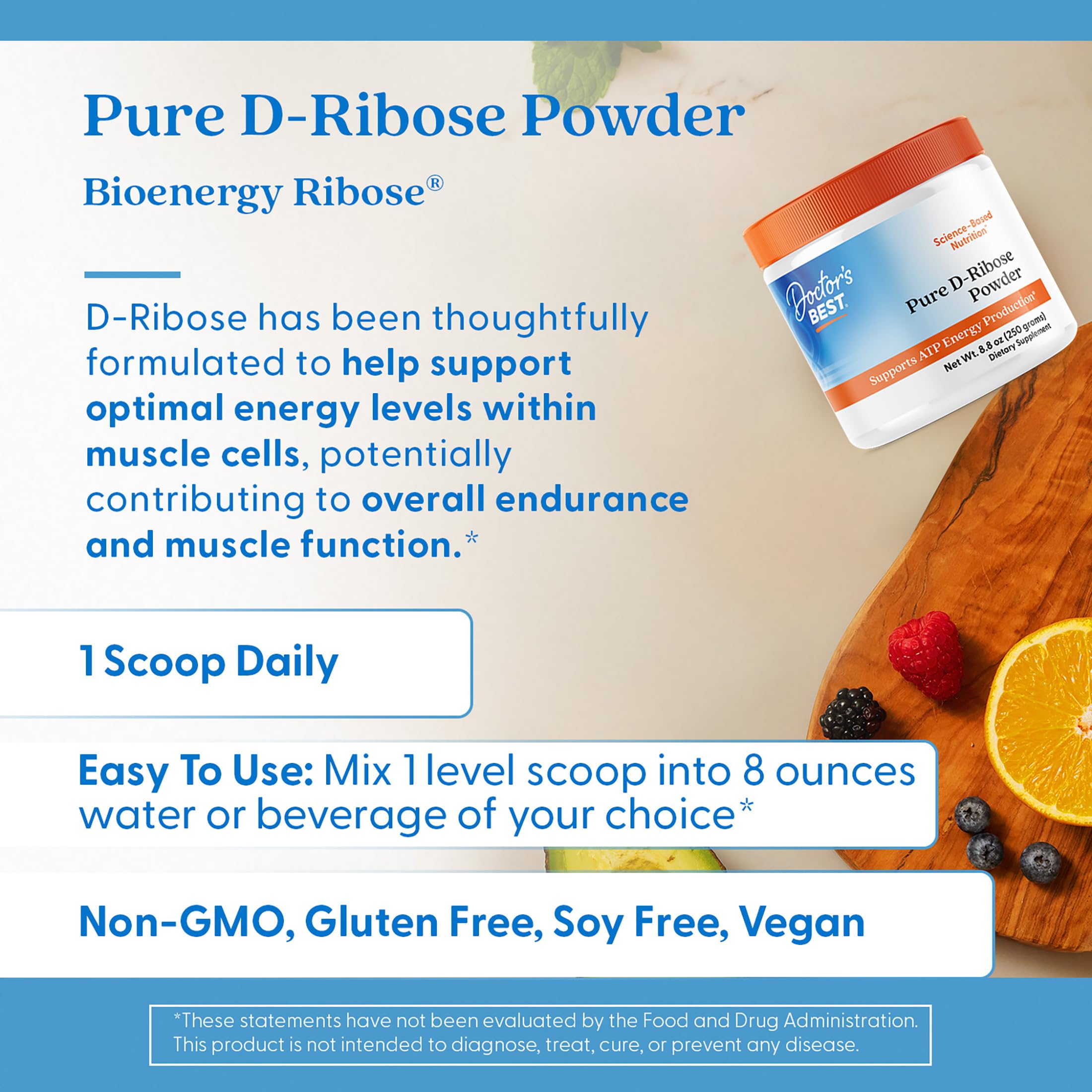 Dosis medida con cuchara para Doctor's Best D-Ribose.