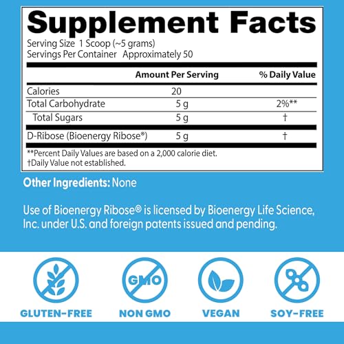 Etiqueta de Doctor's Best D-Ribose destaca vegan y libre de gluten.
