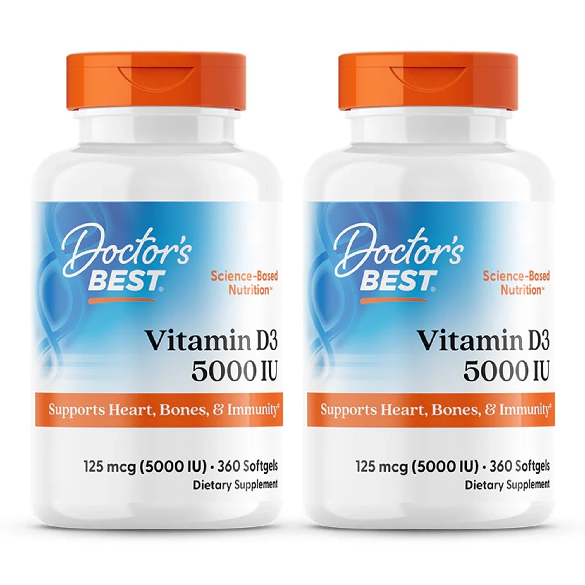 Doctor's Best Vitamina D3 frasco con etiqueta visible para huesos fuertes