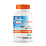 Doctor's Best Vegan DHA de algas, botella para apoyo al cerebro.