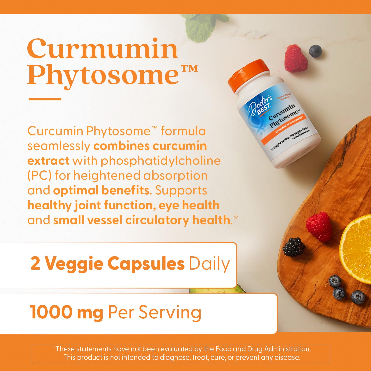 Etiqueta de Doctor's Best Curcumina Phytosome vegana, libre de gluten y soja.