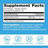 Etiqueta del producto Doctor's Best con dosis y beneficios del ácido alfa-lipoico.