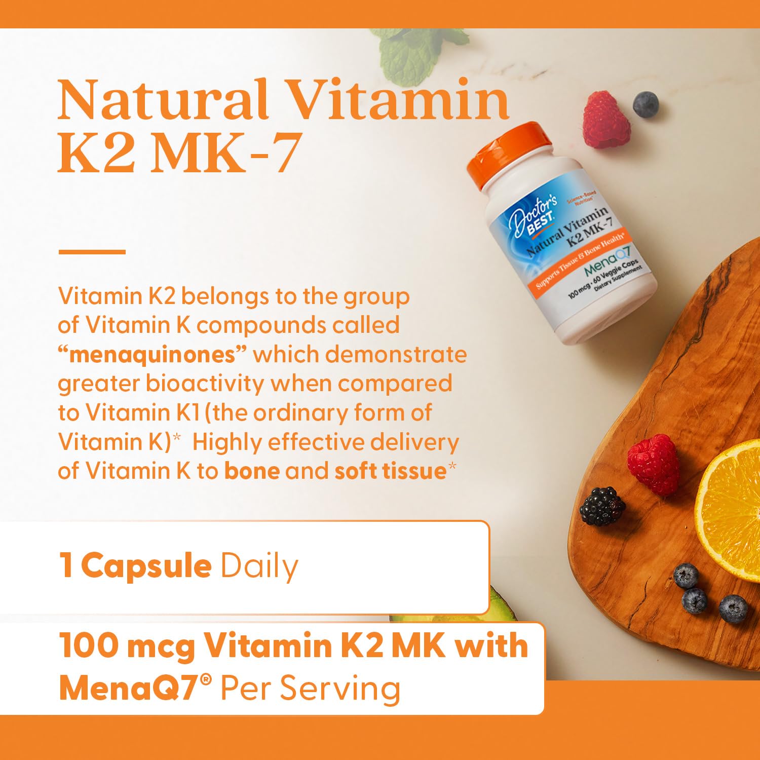 Doctor's Best forma superior de K2 MK-7, cápsulas fáciles de tragar