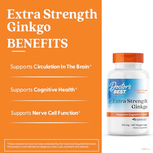 Botella de Doctor's Best Ginkgo para uso diario y bienestar mental.