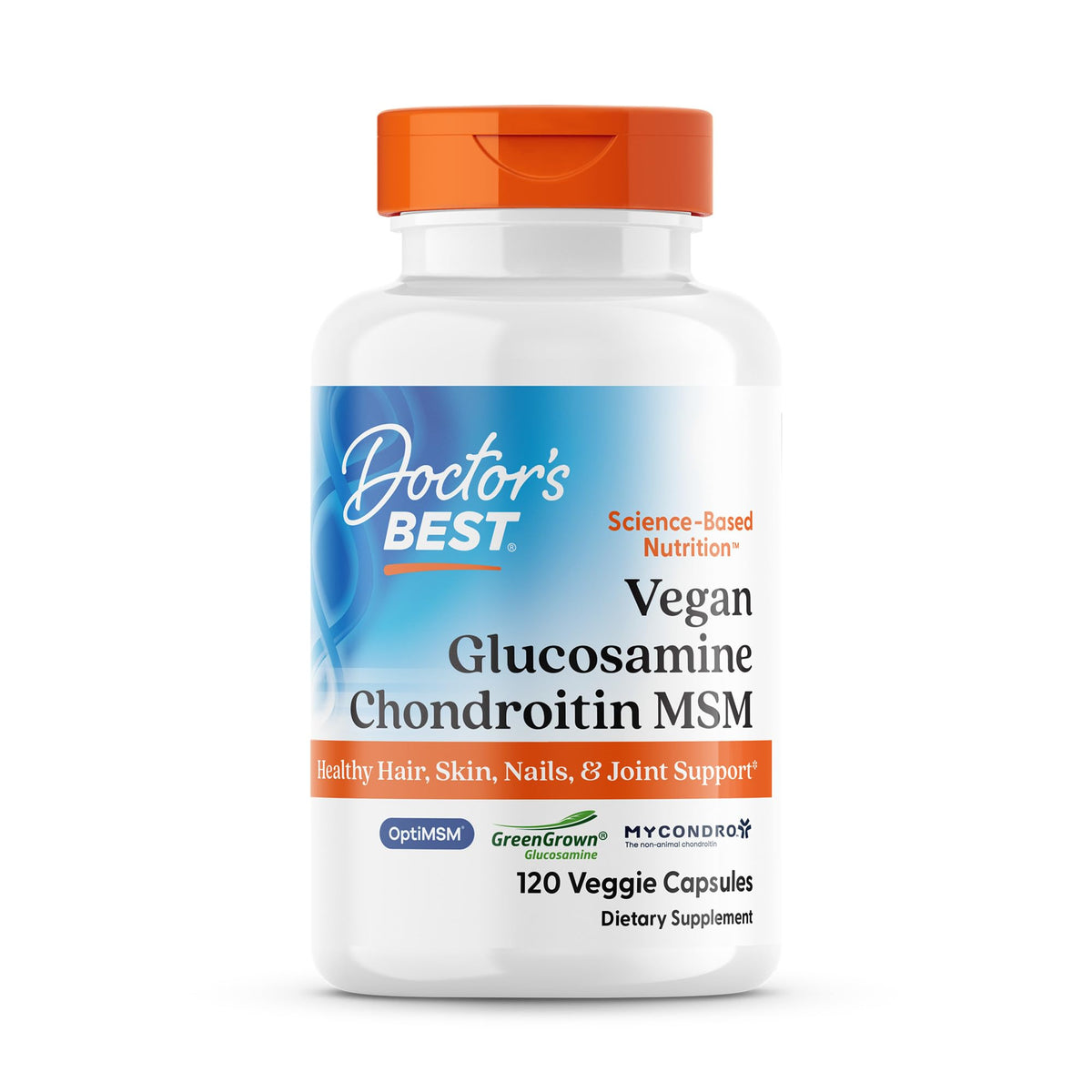 Doctor's Best glucosamina condroitina MSM envase frente, apoyo para articulaciones y movilidad diaria