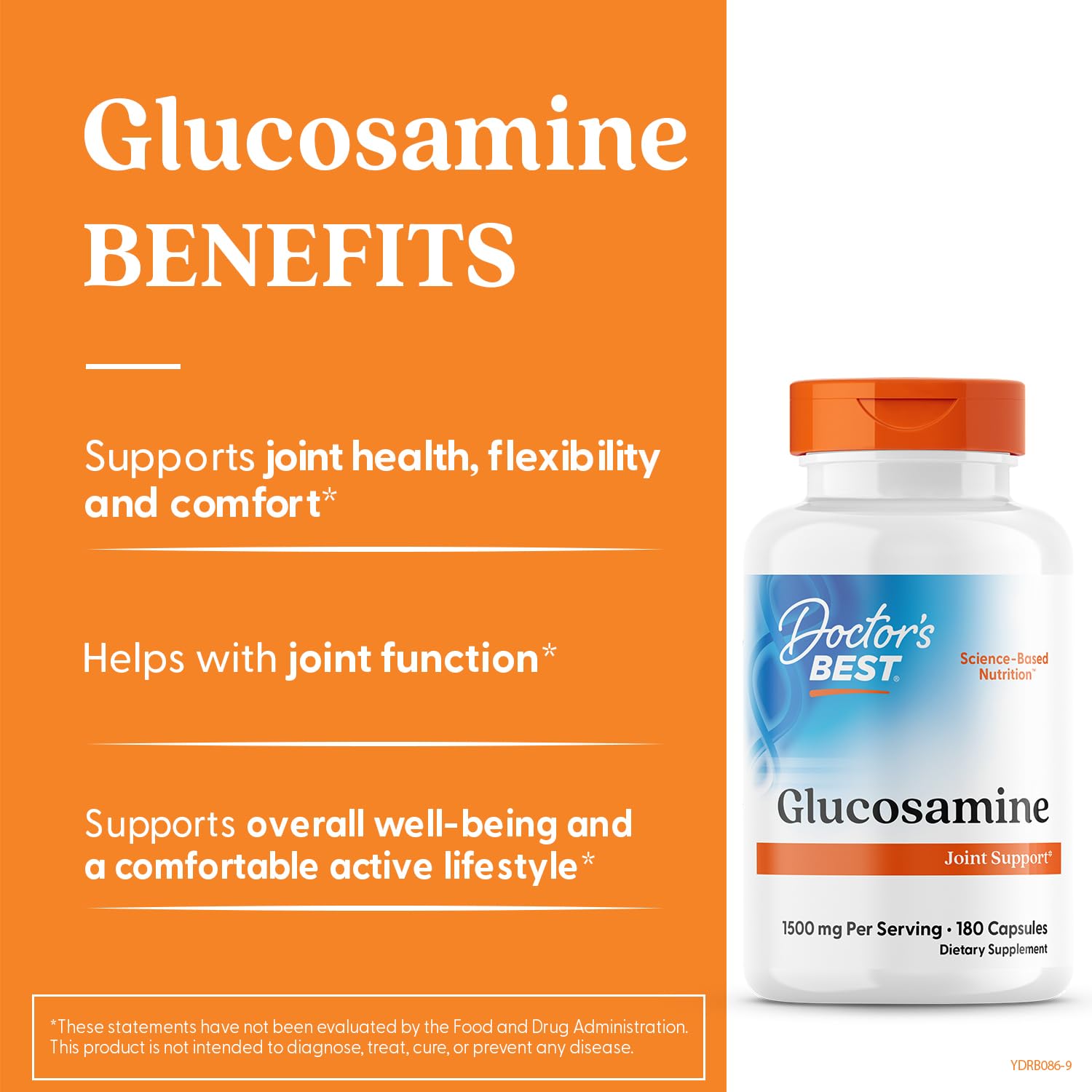 Vista de la dosificación: Doctor's Best glucosamina, 1500 mg por porción.