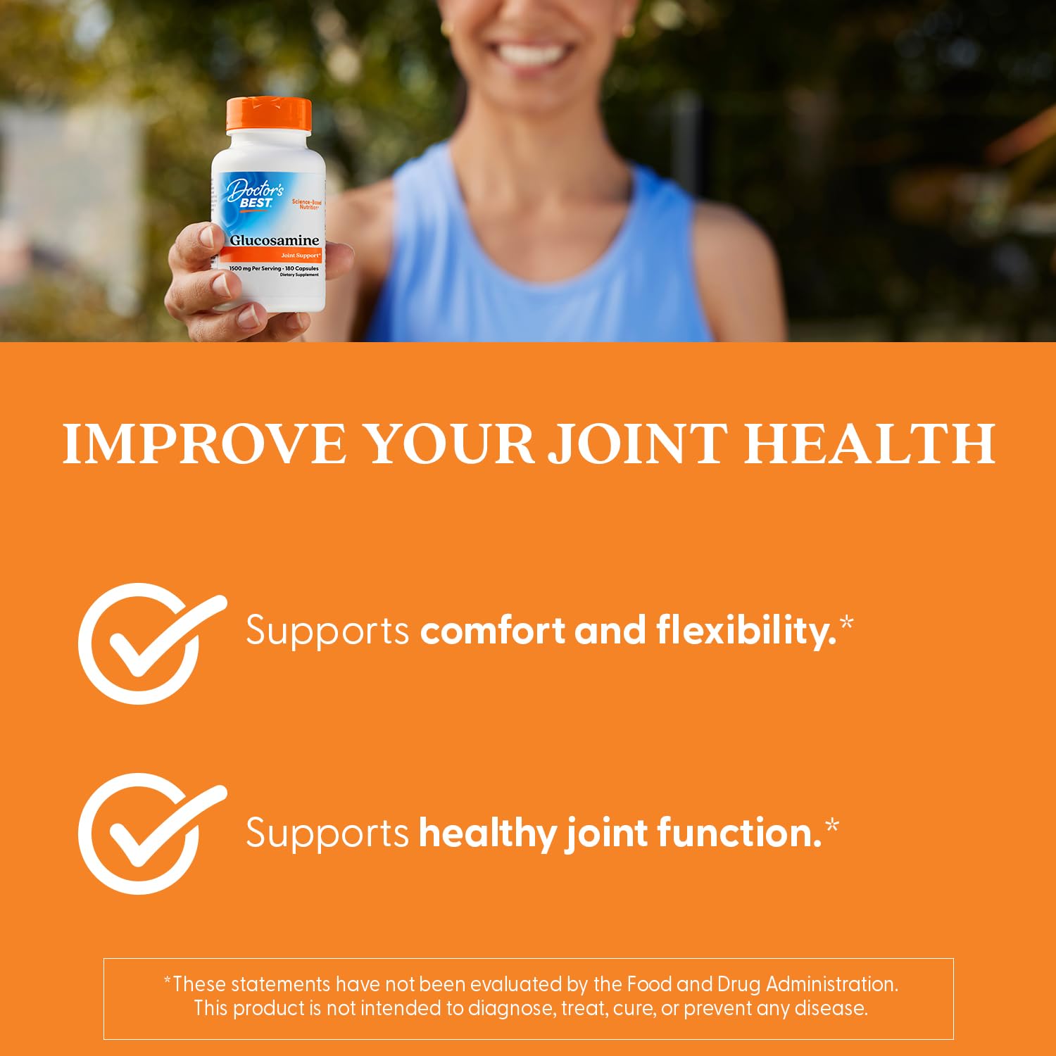 Uso diario de Doctor's Best glucosamina para rutina saludable.