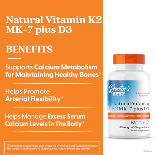 Etiqueta de Doctor's Best K2 MK-7 + D3 con información clara y sin OGM.