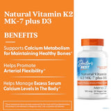 Etiqueta de Doctor's Best K2 MK-7 + D3 con información clara y sin OGM.