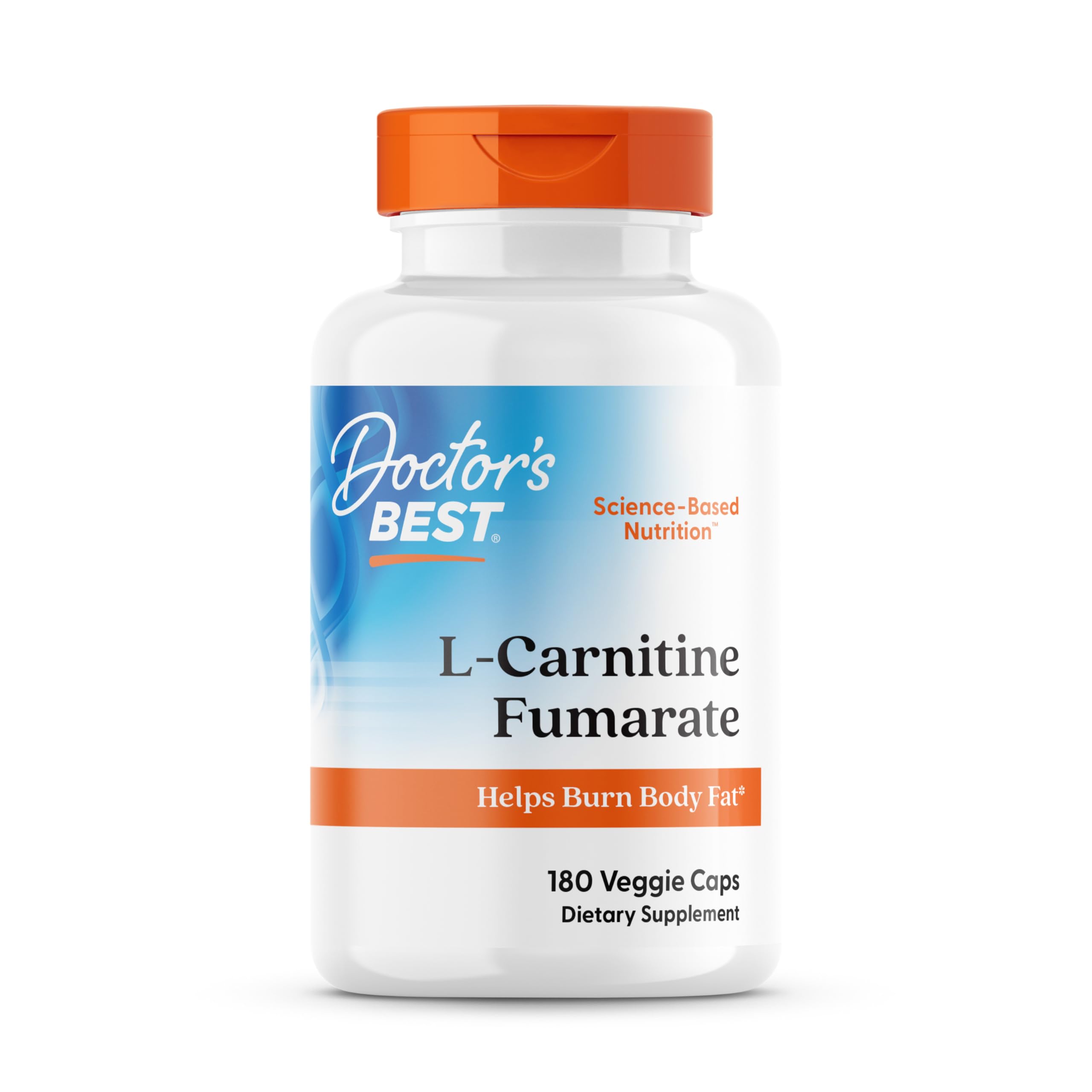 Doctor's Best L-carnitina Fumarate, bote visible, apoya energía celular durante el entrenamiento.
