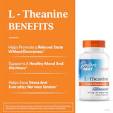 Etiqueta frontal de Doctor's Best L-Theanine Suntheanine, enfoque y calma para estudio.